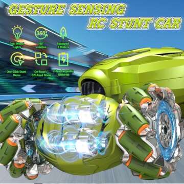 ZZPQ Gesture Sensing RC Stunt Car, 4WD Hand Controlled Remote Control Twist Car Toys for 6-12 yr Boys Girls - RC Car Gifts for Kids 6-8 8-13, 360° Rotating Transform Off Road w/Lights Music, Green