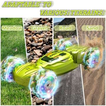 ZZPQ Gesture Sensing RC Stunt Car, 4WD Hand Controlled Remote Control Twist Car Toys for 6-12 yr Boys Girls - RC Car Gifts for Kids 6-8 8-13, 360° Rotating Transform Off Road w/Lights Music, Green