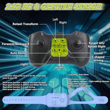 ZZPQ Gesture Sensing RC Stunt Car, 4WD Hand Controlled Remote Control Twist Car Toys for 6-12 yr Boys Girls - RC Car Gifts for Kids 6-8 8-13, 360° Rotating Transform Off Road w/Lights Music, Green