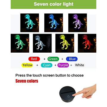 Ticent Dinosaur 3D Night Light 7 Color Touch Desk Lamp