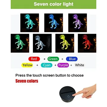 Ticent Dinosaur 3D Night Light 7 Color Touch Desk Lamp