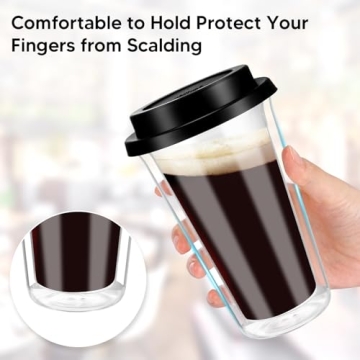 Double Walled Glass Coffee Mugs 4 Pack with Lids