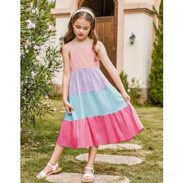 Arshiner Girl Summer Maxi Dress Kids Boho Beach Casual Sleeveless Sundress Strap Maxi Dresses with P...