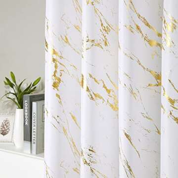 Taisier Home Gold Foil Print Linen Textured Curtains Geometric Marble Pattern Design Curtains for Li...