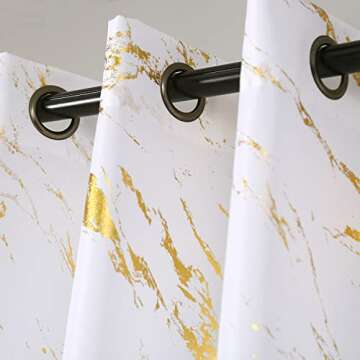 Elegant Gold Foil Print Geometric Marble Curtains 84"