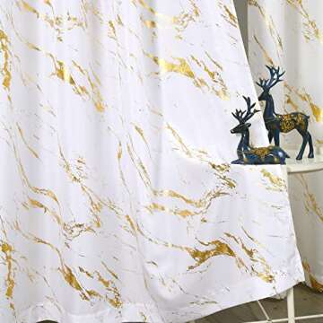 Elegant Gold Foil Print Geometric Marble Curtains 84"