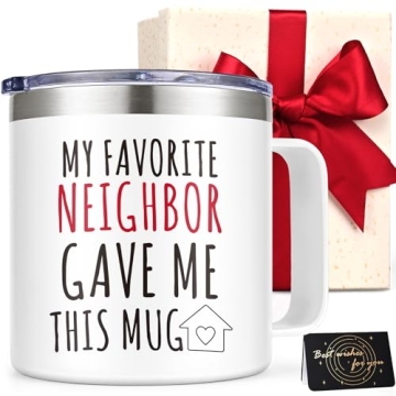 LiqCool Neighbor Christmas Gifts, 14 Oz My Favorite Neighbor Gave Me This Mug for Women Men, Best Neighbor Gifts for Housewarming Friendship, Gifts for Neighbors at Christmas Birthday(White)