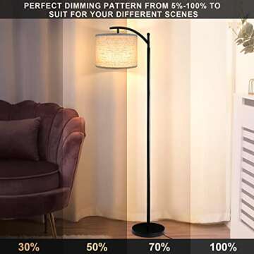 ROTTOGOON Floor Lamp for Living Room, 4 Color Temperature LED Floor Lamp with Remote Control & Foot Switch, LED Bulb Included, Modern Standing Lamp for Bedroom, Study Room, Office - Black