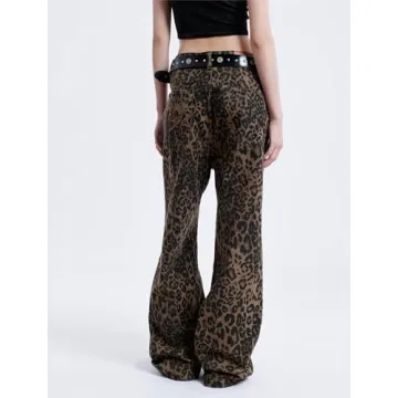 Leopard Print Straight Leg Jeans for Trendy Women