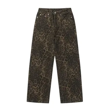 Leopard Print Straight Leg Jeans for Trendy Women