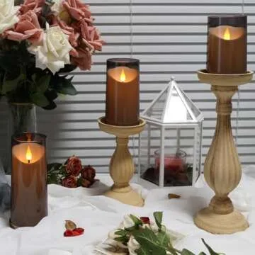 NURADA Flameless Candles with Remote Timer: 3D Wick Battery Operated Led Pillar Unbreakable Acrylic Fake Candle Set for Home Decoration Romantic Ambiance - Grey 3 Pack