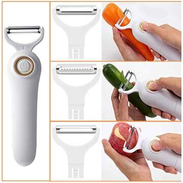 Electric Fruit Vegetable Peeler, Handheld Potato Peeler Pro Set, Kitchen Peeler Slicer with 3 Interc...