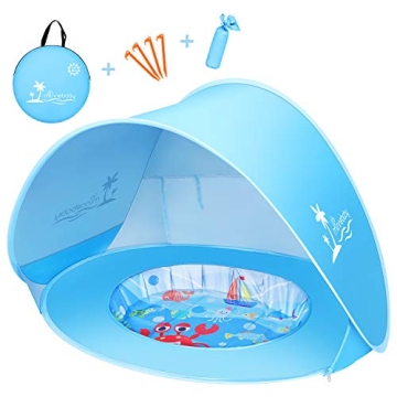 Baby Beach Tent with Pool, UPF50+ Pop Up Shade Tent for Infant, Baby Beach Sun Shade Pool with UV Pr...