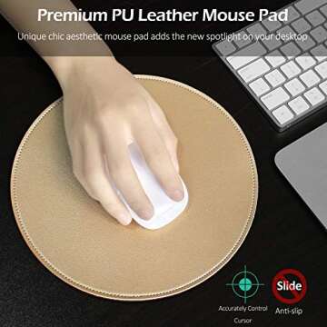 ProElife Mouse Pad for Computer Laptop Accessories, Anti Slip Cute Round Mouse Pad Waterproof PU Lea...