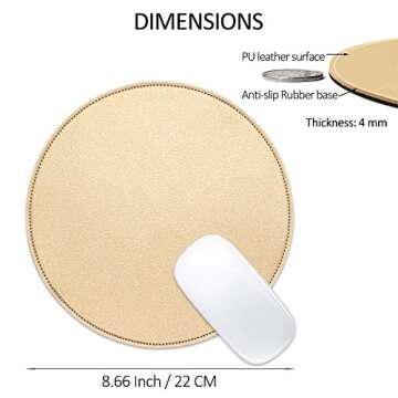 ProElife Mouse Pad for Computer Laptop Accessories, Anti Slip Cute Round Mouse Pad Waterproof PU Leather 8.66-Inch Circular Mousepad Stitched Edges Mat for Home Office School Gaming (Gold)