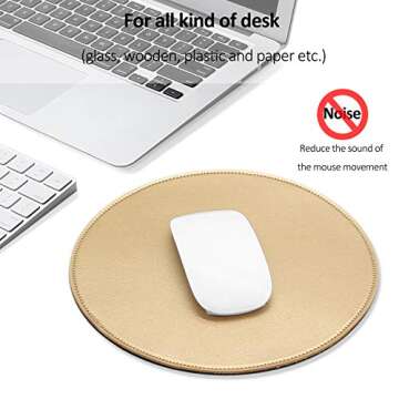 ProElife Mouse Pad for Computer Laptop Accessories, Anti Slip Cute Round Mouse Pad Waterproof PU Leather 8.66-Inch Circular Mousepad Stitched Edges Mat for Home Office School Gaming (Gold)