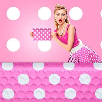 Fuxury Bubble Mailers 4x8 Inch 50 Pack, Pink Polka Dots Poly Bubble Envelopes for Jewelry, Cosmetics, Designer Boutique Custom Padded Envelopes,Waterproof Padded Mailers for Small Busniess Bulk #000