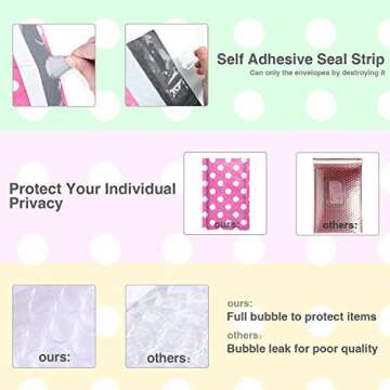 Fuxury Bubble Mailers 4x8 Inch 50 Pack, Pink Polka Dots Poly Bubble Envelopes for Jewelry, Cosmetics, Designer Boutique Custom Padded Envelopes,Waterproof Padded Mailers for Small Busniess Bulk #000