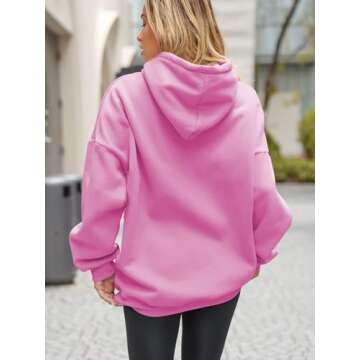 EFAN Womens Oversized Hoodies Sweatshirts Fleece Hooded Pullover Tops Sweaters Casual Comfy Fall Fashion Outfits Clothes 2025 Pink L