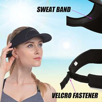 UShake Sports Visor for Man or Woman in Golf Running Jogging with Black/White/Rose Red Colors (Black)