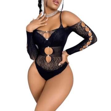 Milumia Sparkly Off Shoulder Fishnet Bodysuit for Women