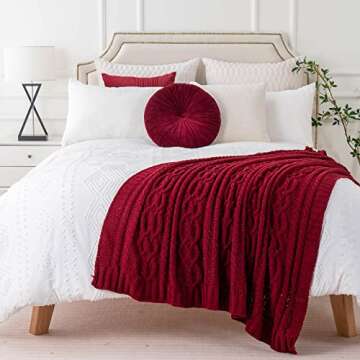 Battilo Christmas Dark Red Throw Blanket for Couch, Bed, Sofa, 51"x67", Woven Chenille Knit Throw Blankets, Gift Blanket, Cozy Warm Decorative Textured Throw Blanket for Living Room.
