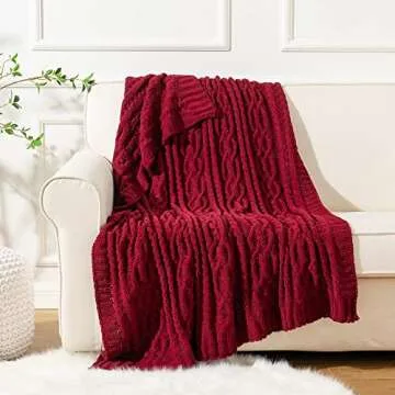 Battilo Dark Red Chenille Throw Blanket - Luxurious Comfort