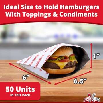 Retro, Grease Proof Burger Wrappers 50 Pk. Great BPA Free Cookout Supply. Pro Quality Bulk Hamburger...