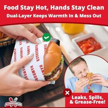 Retro, Grease Proof Burger Wrappers 50 Pk. Great BPA Free Cookout Supply. Pro Quality Bulk Hamburger Bags Are Large and Insulated. Allergen Friendly BBQ Foil Paper Perfect For Baseball Themed Party.