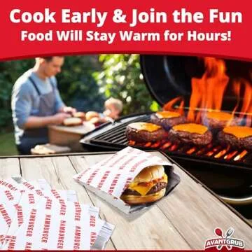 Retro, Grease Proof Burger Wrappers 50 Pk. Great BPA Free Cookout Supply. Pro Quality Bulk Hamburger Bags Are Large and Insulated. Allergen Friendly BBQ Foil Paper Perfect For Baseball Themed Party.