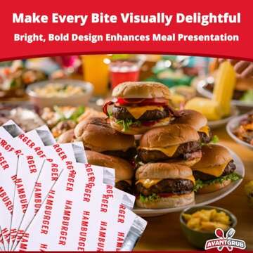 Retro, Grease Proof Burger Wrappers 50 Pk. Great BPA Free Cookout Supply. Pro Quality Bulk Hamburger Bags Are Large and Insulated. Allergen Friendly BBQ Foil Paper Perfect For Baseball Themed Party.