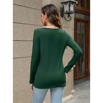 Micticsi Women Long Sleeve Tops V Neck T Shirts for Women Fall Tops Long Sleeve Tee Shirts Fitted Green