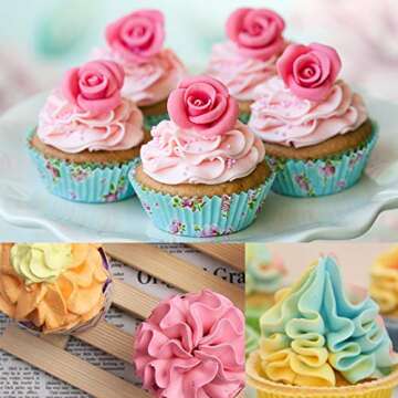 Ouddy Russian Piping Tips Set, 34 Pcs Cake Decorating Tips with 8 Russian Tips, 4 Russian Ball Piping Tips, 2 Leaf Piping Tips, 11 Pastry Bags, Flower Frosting Tips Cake Decorating Kit Baking Supplies