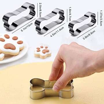 RUGVOMWM Set of 6，3 Packs Silicone Molds Puppy Dog Paw & Bone Shaped and 3 Packs Stainless Steel Dog Bone Cookie Cutters,for Homemade Treats、Paw、Ice、Candy and Chocolate Baking Mold
