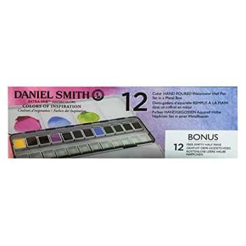 Daniel Smith 285650103 Extra Fine Inspirational Solid Watercolor Paint Set of 12 Half Pans, Metal Case and 12 Empty Containers