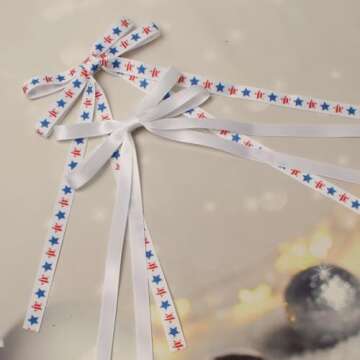 6 PCS 4th of July Hair Accessories - Cute Thin Long Tail Bow Clips for Girls, Independence Day