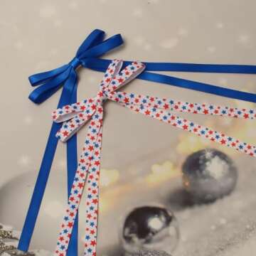 6 PCS 4th of July Hair Accessories - Cute Thin Long Tail Bow Clips for Girls, Independence Day