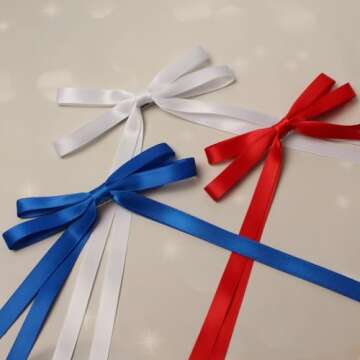 6 PCS 4th of July Hair Accessories - Cute Thin Long Tail Bow Clips for Girls, Independence Day
