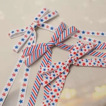 6 PCS 4th of July Hair Accessories - Cute Thin Long Tail Bow Clips for Girls, Independence Day