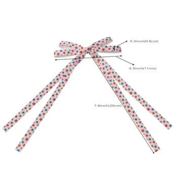 6 PCS 4th of July Hair Accessories - Cute Thin Long Tail Bow Clips for Girls, Independence Day