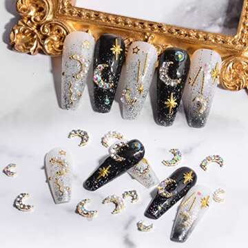 WEILUSI Gold Moon Nail Charms Kit 3D Alloy Nail Art Rhinestones Mixed Sparkle AB Crystal Rhinestones...
