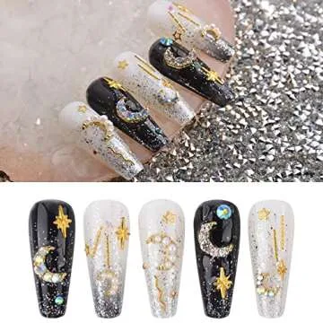 WEILUSI Gold Moon Nail Charms Kit 3D Alloy Nail Art Rhinestones Mixed Sparkle AB Crystal Rhinestones Pearl Nail Charm Jewelry Moon Nail Studs Manicure Accessories for Women Nails Decoration DIY Craft