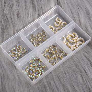 WEILUSI Gold Moon Nail Charms Kit 3D Alloy Nail Art Rhinestones Mixed Sparkle AB Crystal Rhinestones Pearl Nail Charm Jewelry Moon Nail Studs Manicure Accessories for Women Nails Decoration DIY Craft