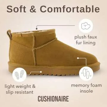 CUSHIONAIRE Women's Suede Ankle Snow Boots for Winter