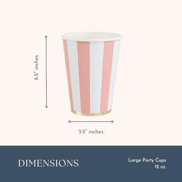 Bonjour Fête Light Pink Cabana Stripe Party Cups | Disposable Cups for Holidays, Baby Showers & Bir...