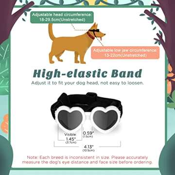 Lewondr Small Dog Sunglasses UV Protection Goggles Eye Wear Protection with Adjustable Strap Doggy Heart Shape Anti-Fog Sunglasses for Pet Dogs Sun Glasses Doggie Windproof Glasses, White