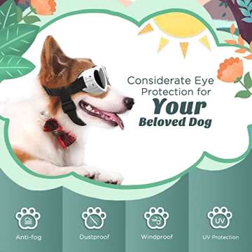 Lewondr Small Dog Sunglasses UV Protection Goggles Eye Wear Protection with Adjustable Strap Doggy Heart Shape Anti-Fog Sunglasses for Pet Dogs Sun Glasses Doggie Windproof Glasses, White