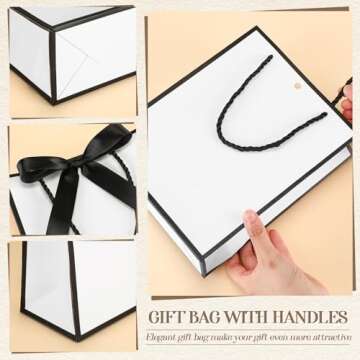 Silkfly 24 Pcs Thank You Gift Bags with Handles Elegant Gift Bags with Bow Ribbon for Valentine’s Day Anniversary Wedding Bridal Shower Birthday Housewarming Bridesmaid Gift Bags(White, Black)