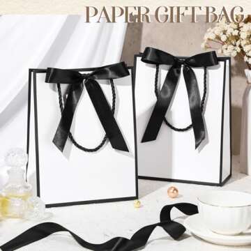 Silkfly 24 Pcs Thank You Gift Bags with Handles Elegant Gift Bags with Bow Ribbon for Valentine’s Day Anniversary Wedding Bridal Shower Birthday Housewarming Bridesmaid Gift Bags(White, Black)