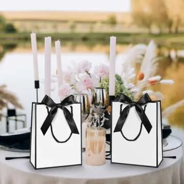 Silkfly 24 Pcs Thank You Gift Bags with Handles Elegant Gift Bags with Bow Ribbon for Valentine’s Day Anniversary Wedding Bridal Shower Birthday Housewarming Bridesmaid Gift Bags(White, Black)